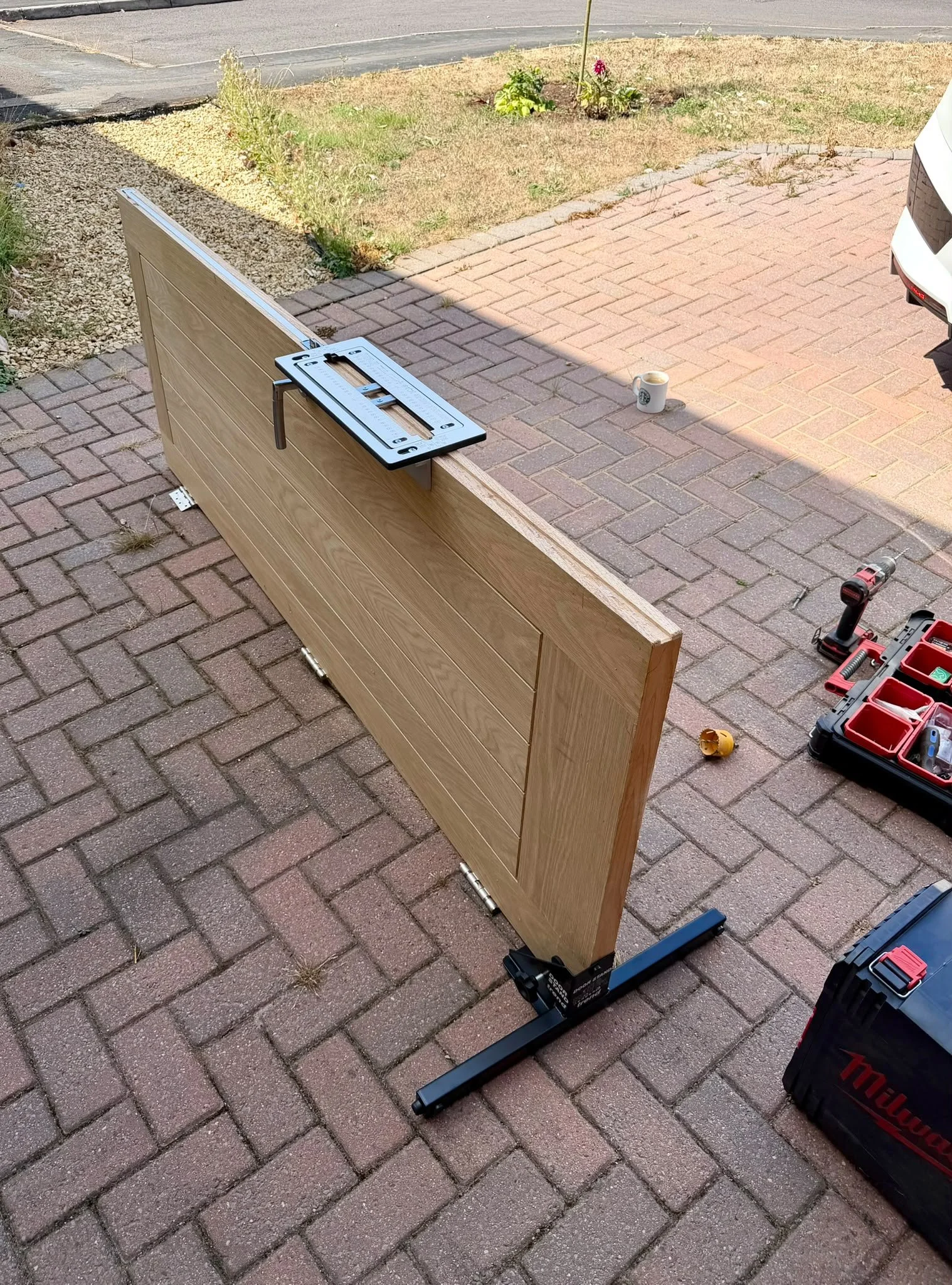 A door being prepared for a new lock