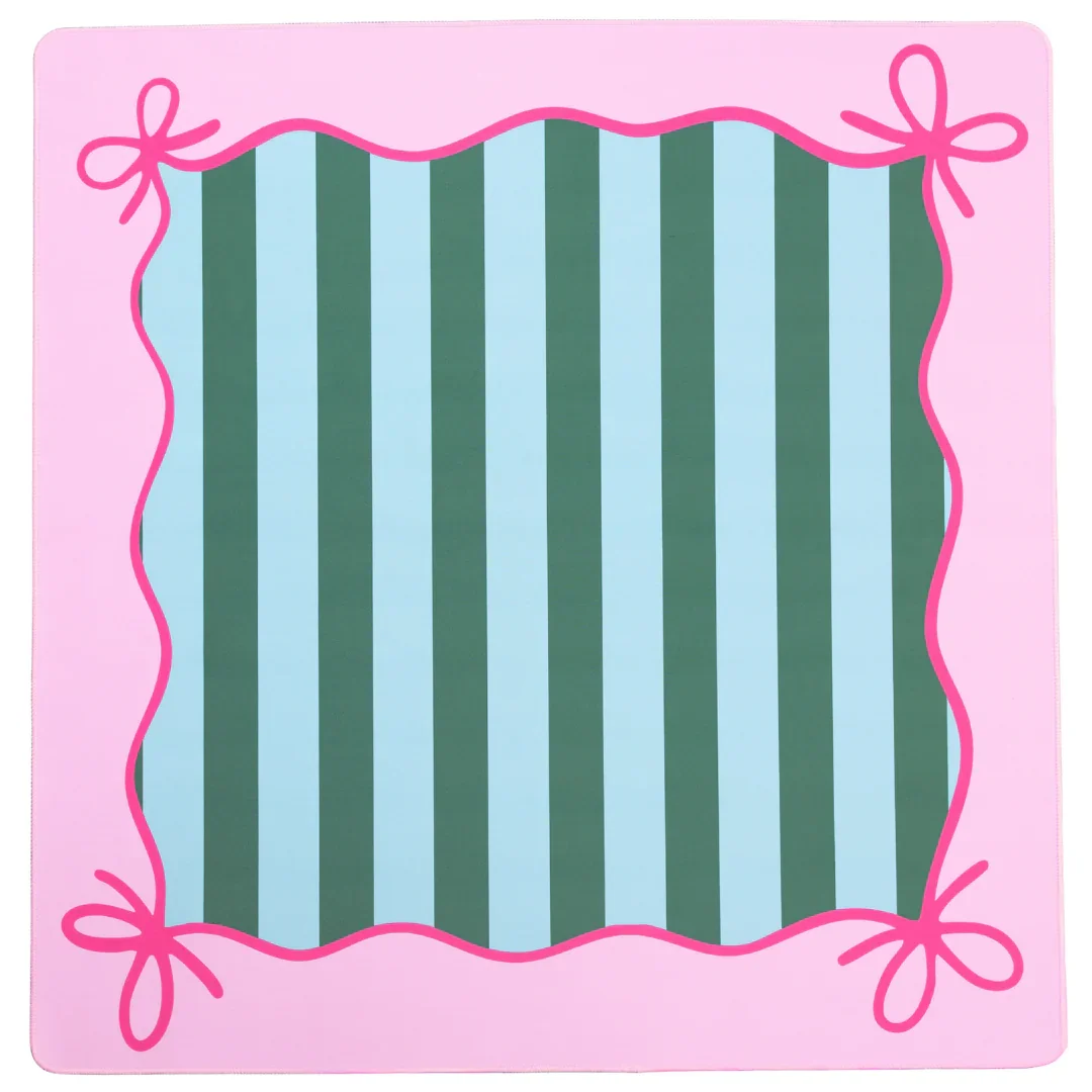 Green & Pink Bow Mahjong Playing Mat | The Woodlands Mahjong Society