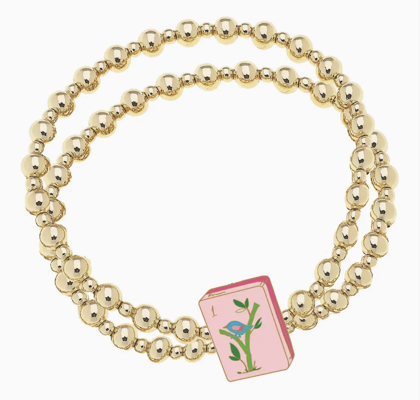 Mahjong 2-Row Ball Bead Stretch Bracelet in Shiny Gold | Canvas Style