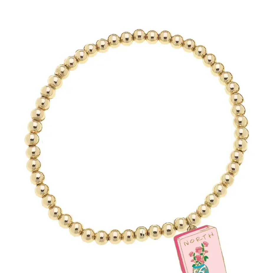 Mahjong Tile Ball Bead Stretch Bracelet in Shiny Gold | Canvas Style