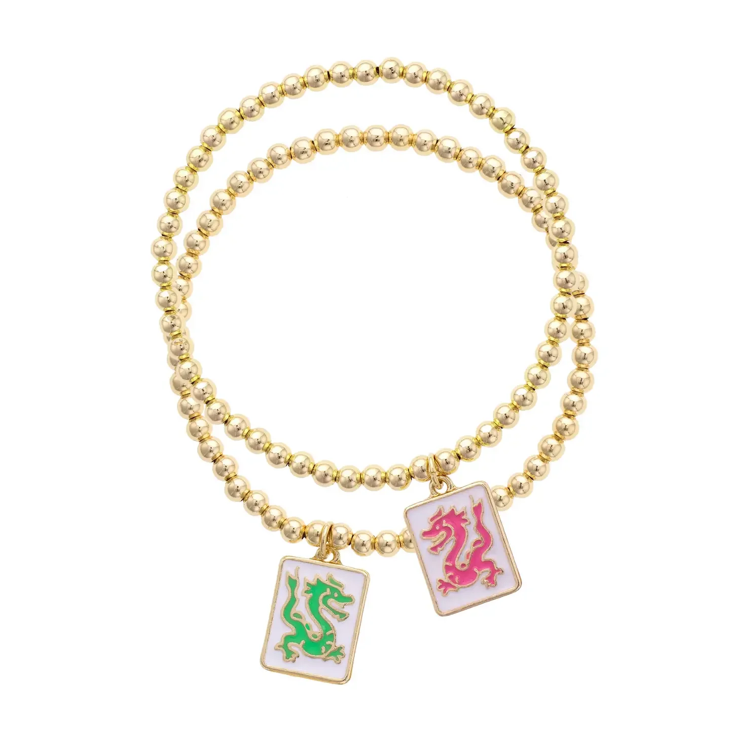 Pair of Dragons Mahjong Ball Bead Bracelet Set of 2 | Canvas Style