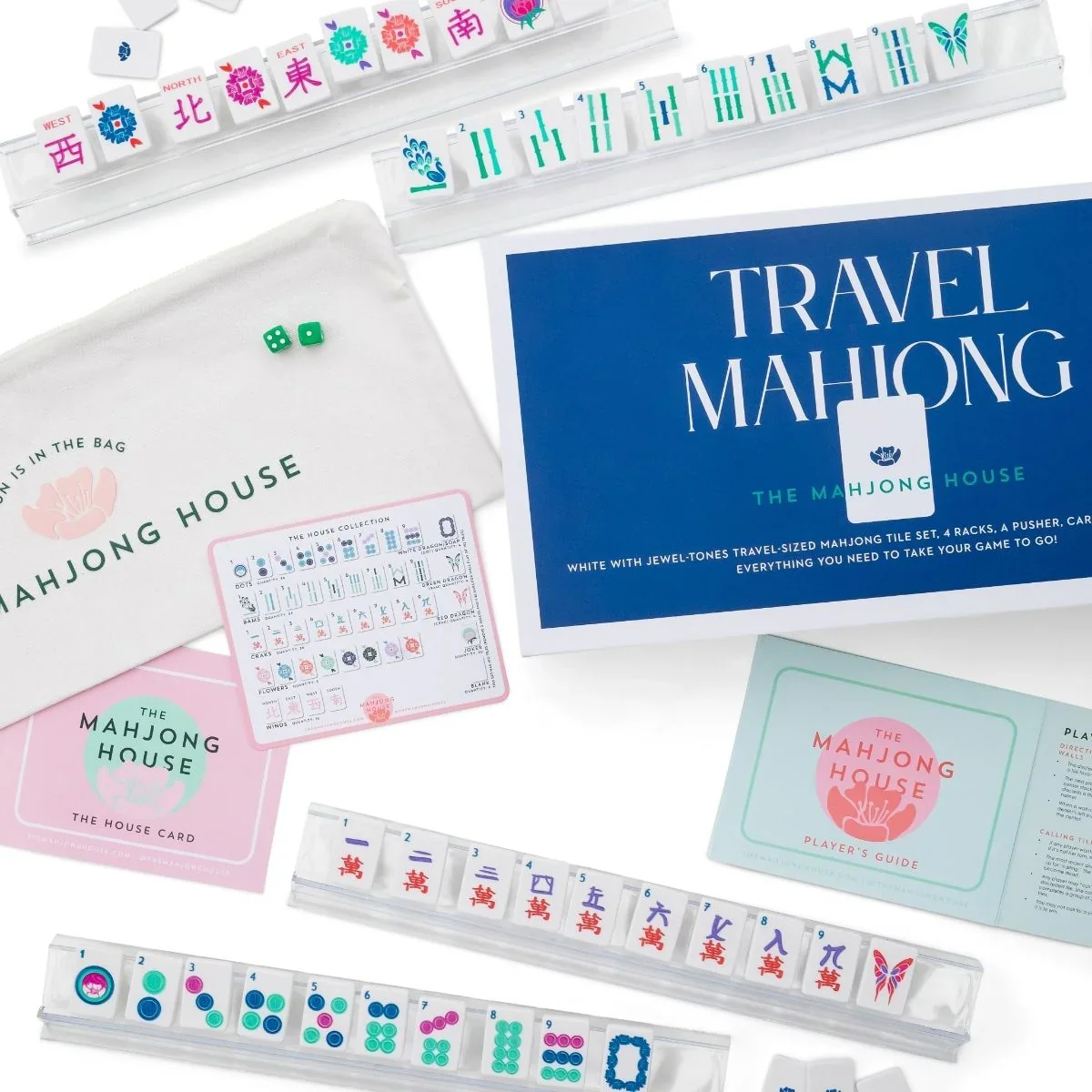 White with Jewel-Tones Travel Mahjong Set | The Mahjong House