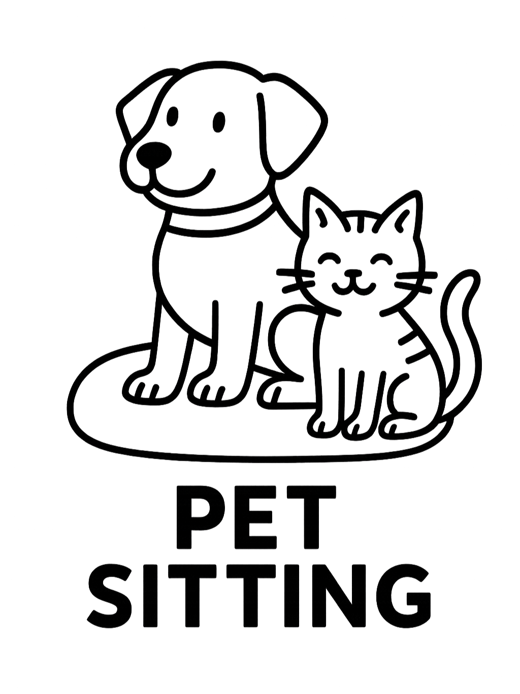 Outline of a dog and a cat sitting together on a platform with the text "GOOD VIBES" below them.