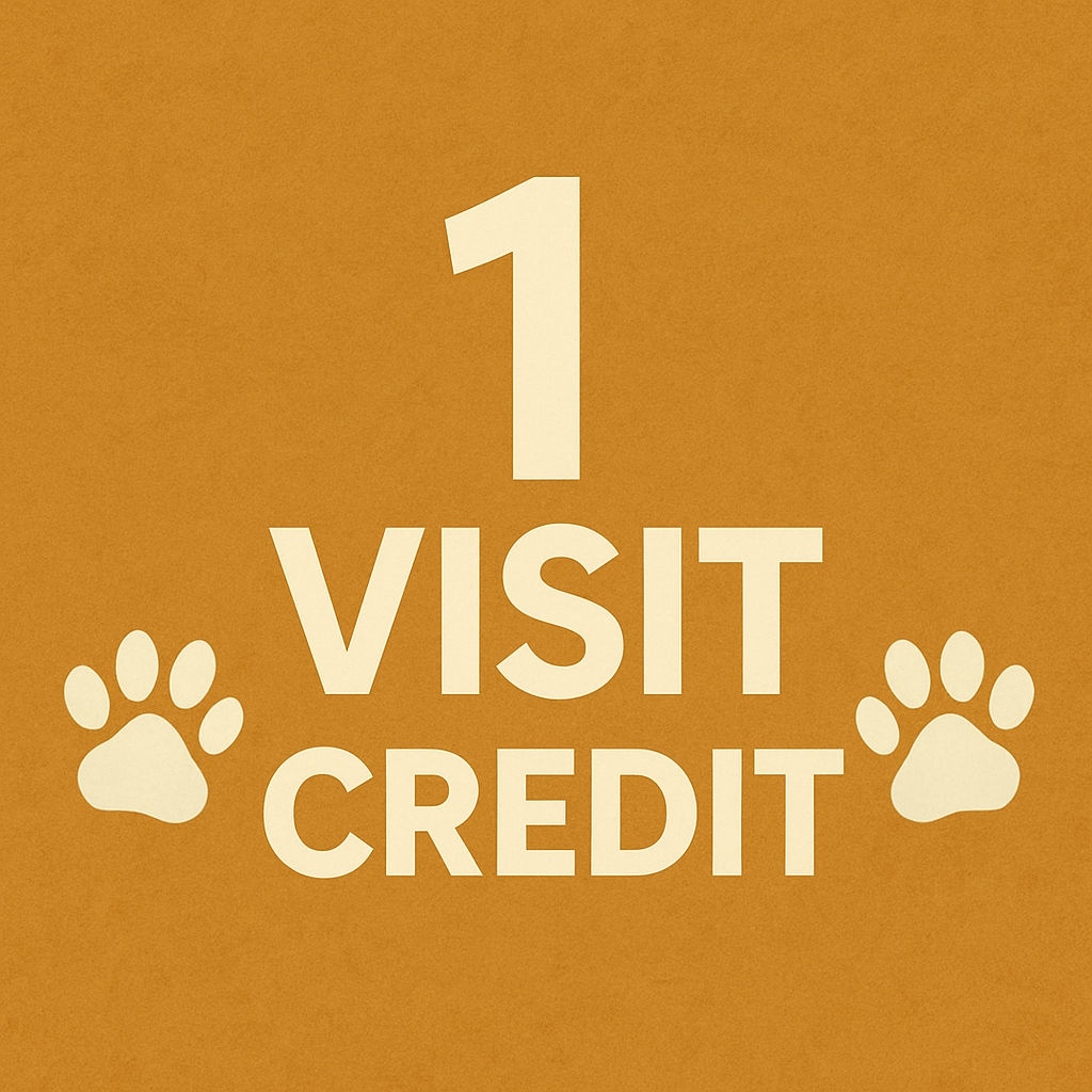 A sign with the number 1, the words 'Visit Credit', and two paw prints on an orange background.