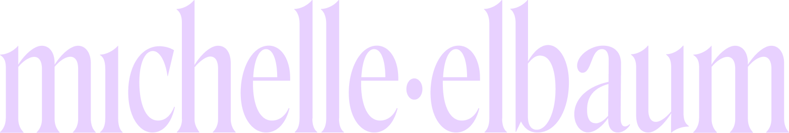 Texto en estilo tipográfico que dice 'michelle e.baum' en letras grandes y color púrpura claro sobre fondo negro