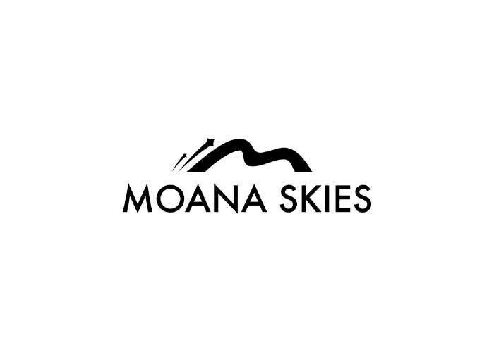 Logo for Moana Skies featuring stylized mountain and sky design in black and white.