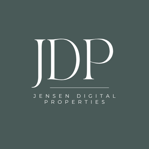 Logo of Jensen Digital Properties featuring large white initials 'JDP' on a dark gray background.