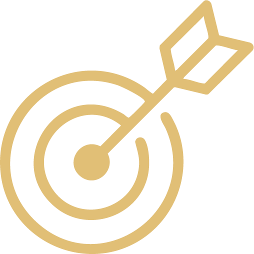 Gold-colored target with a dart in the bullseye