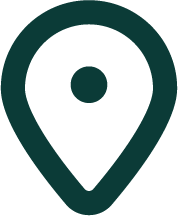 Icon of a location pin, green outline with a circular top and pointed bottom.
