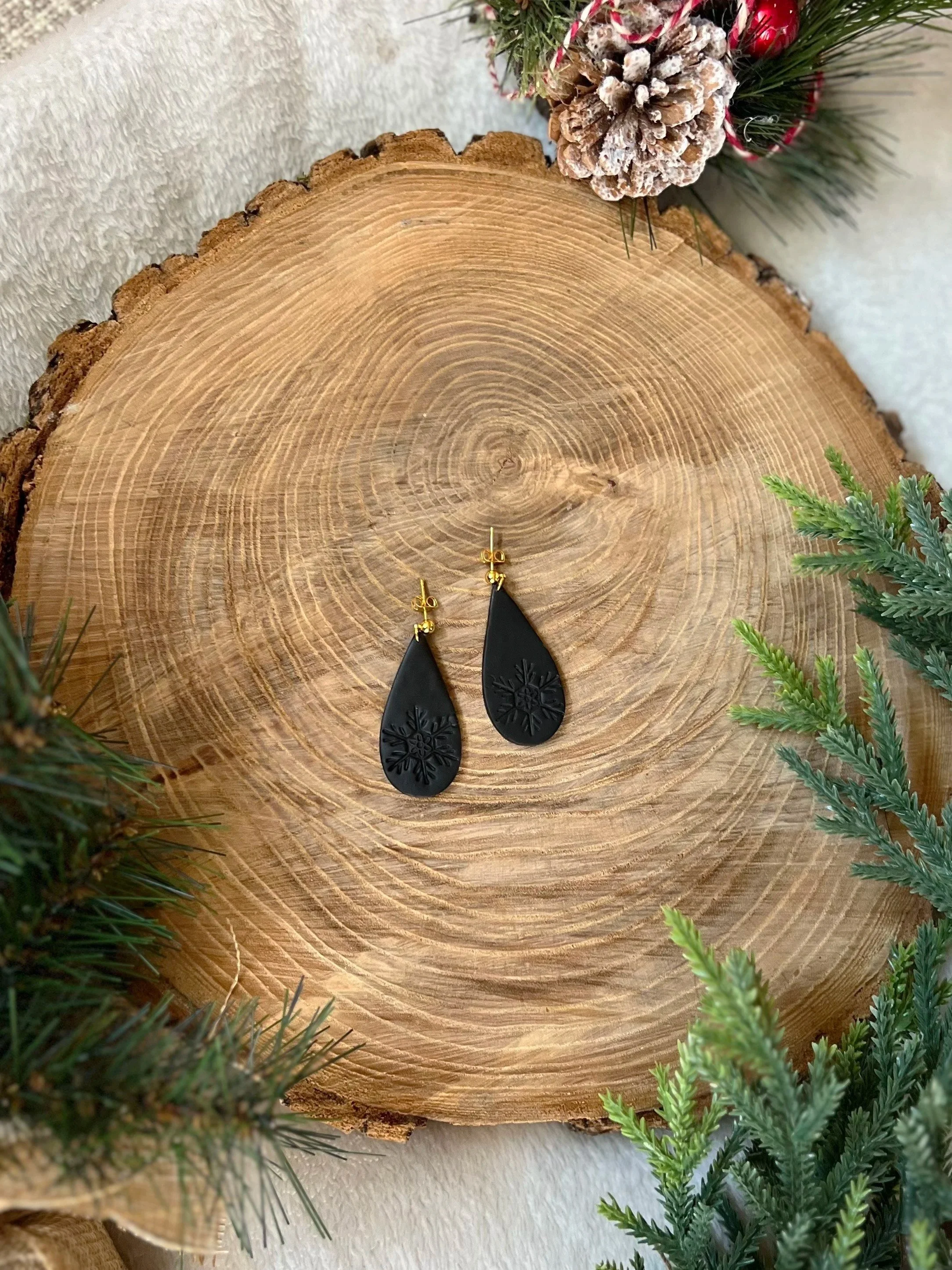 Minimalist Black Snowflake Earrings
