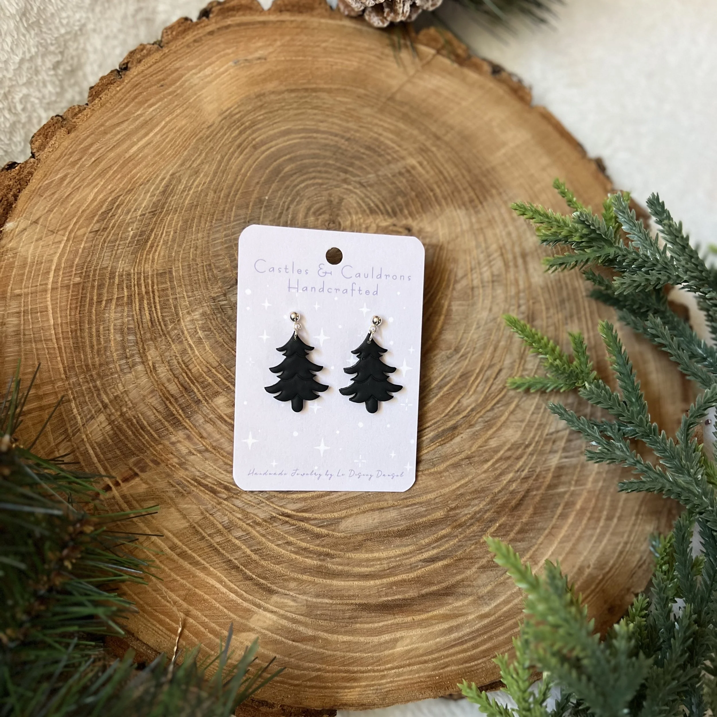 Black Pine Christmas Tree Earrings