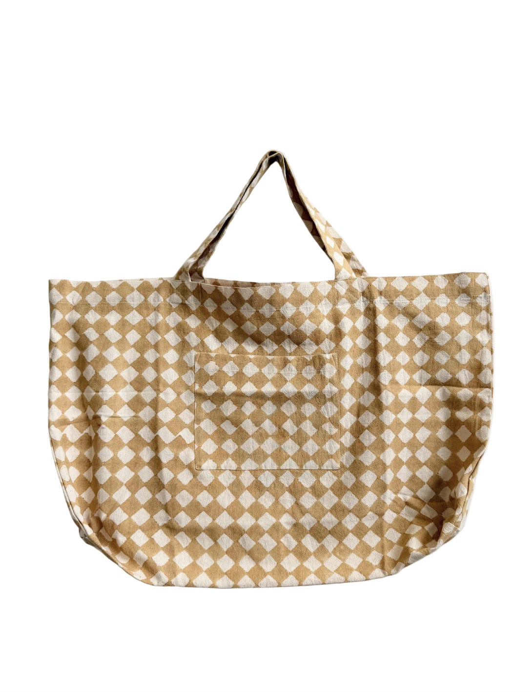 Hand Blockprinted Weekend Tote-Camel Losange