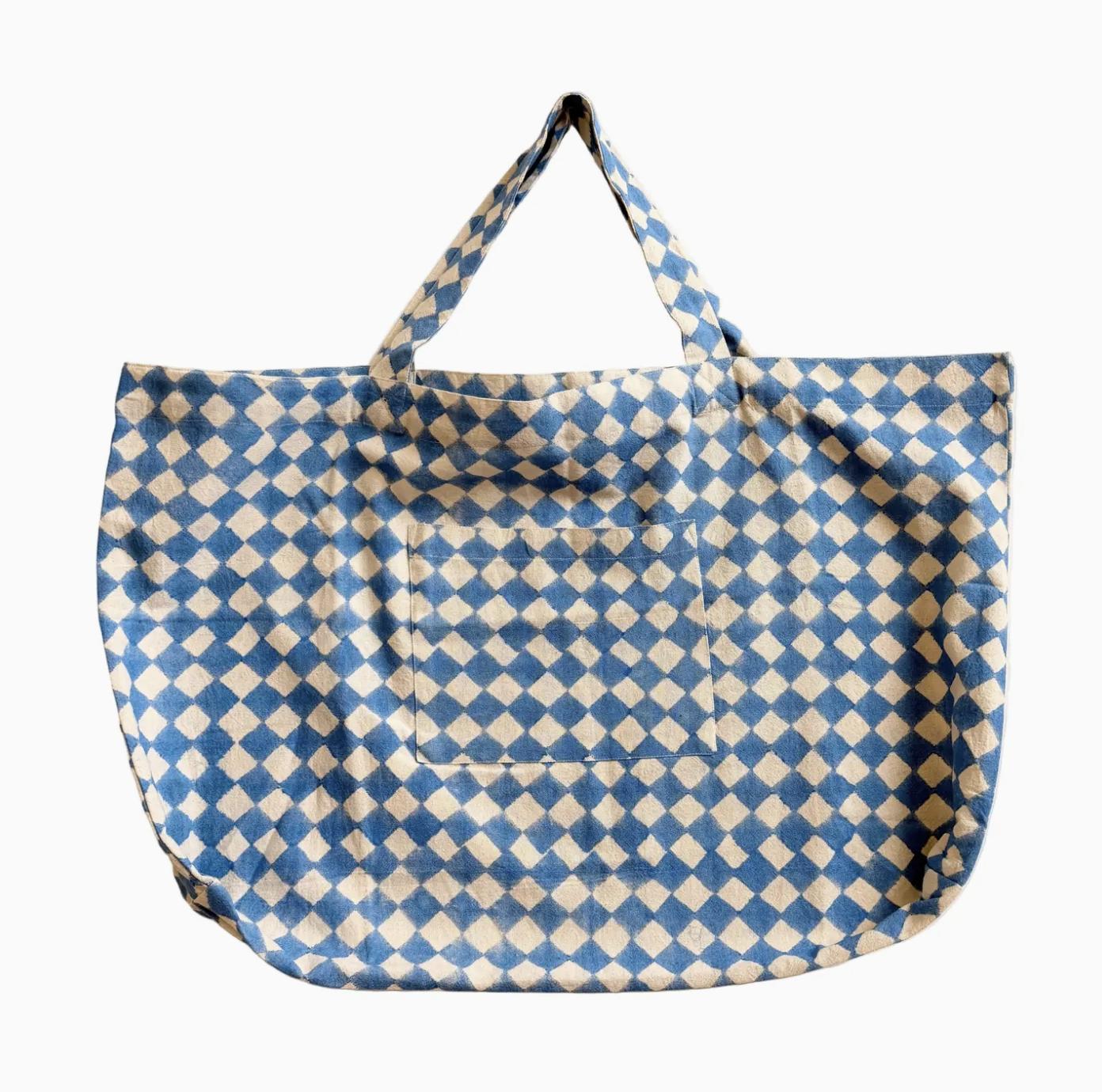 Hand Blockprinted Weekend Tote Bag-Blue Losange