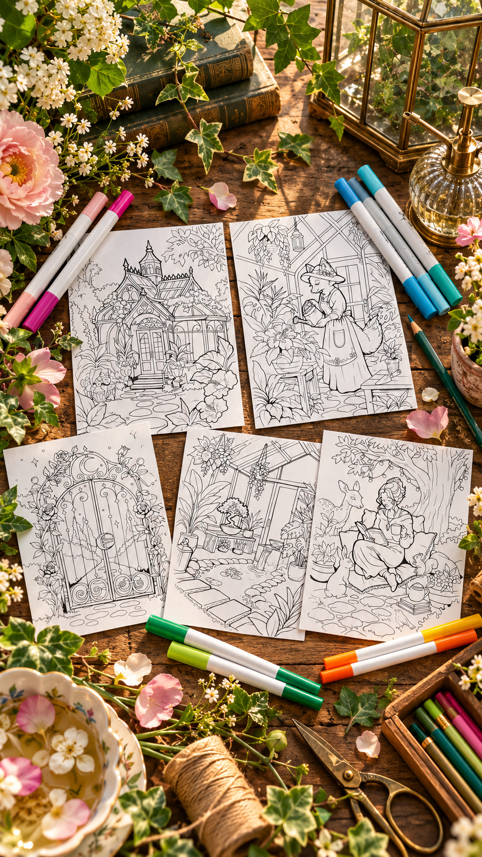 Sunlit Botanical Coloring Garden Flatlay.png