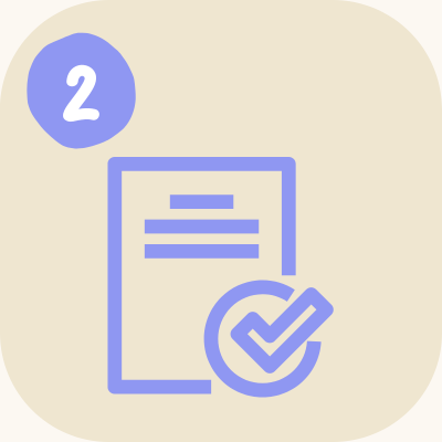 Icon of a sheet of paper with a checkmark and a numbered badge '2' in the top left corner.