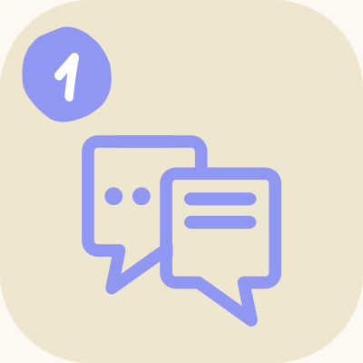 Icon of two chat bubbles and a notification badge with the number one.
