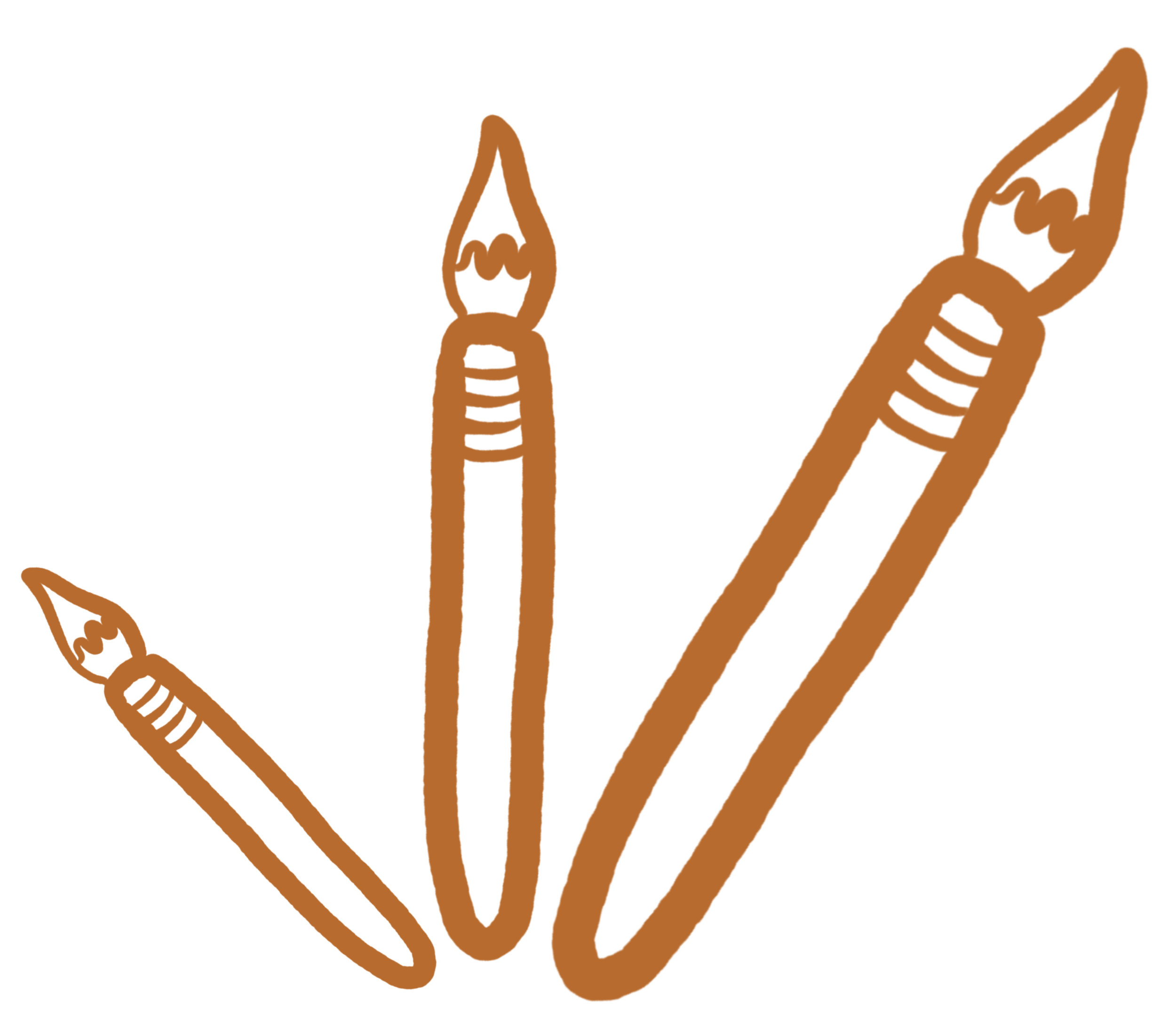 Three brown outlined brushes of different sizes.