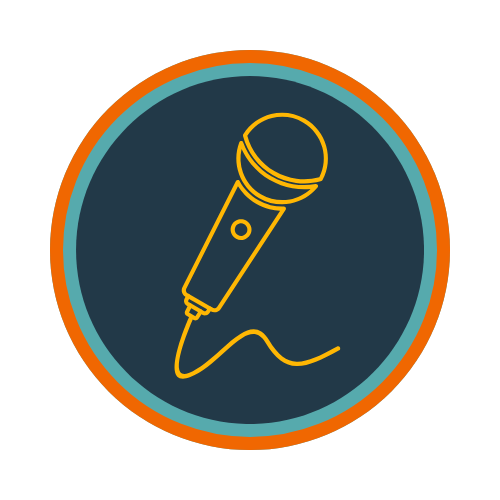 Icon of a microphone with a wire on a round background.
