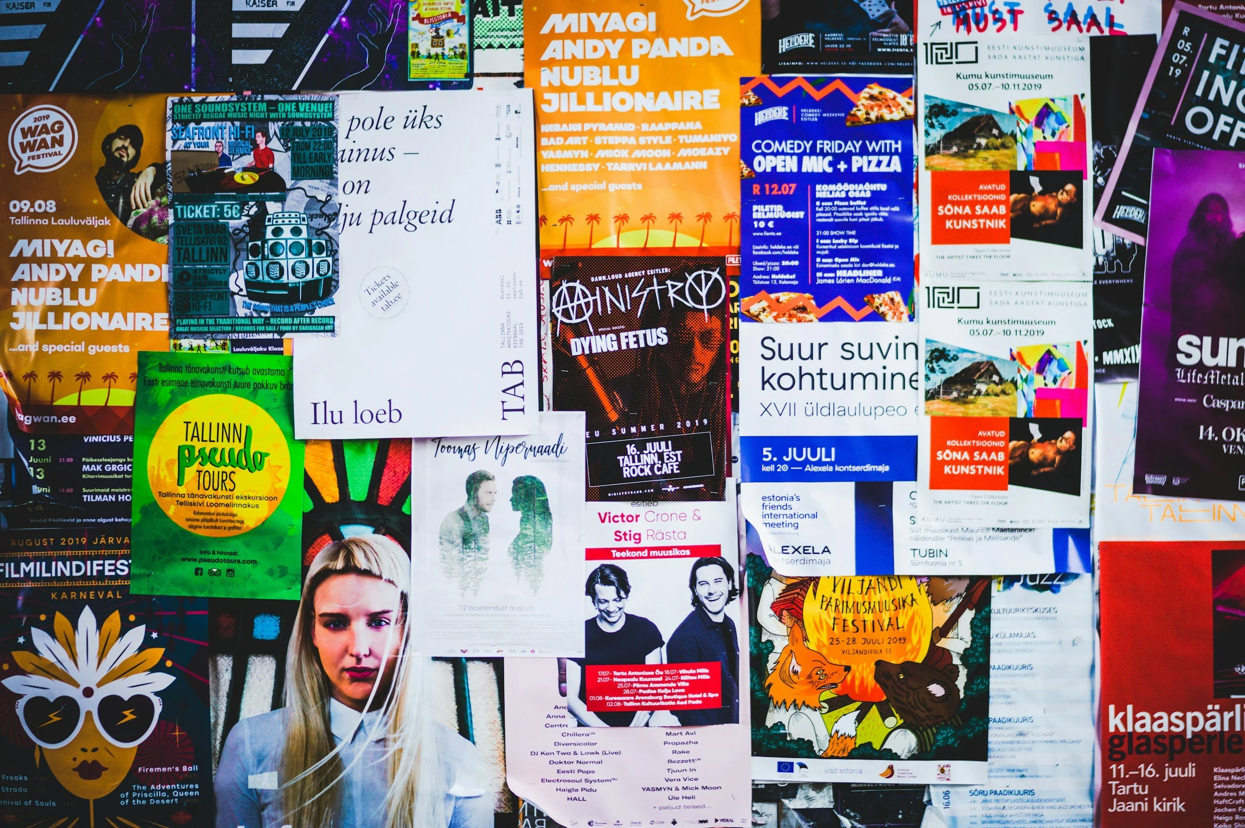 Creative collage of posters, advertisements, and promotional print materials representing the print design category on the Designs by Zen portfolio website.