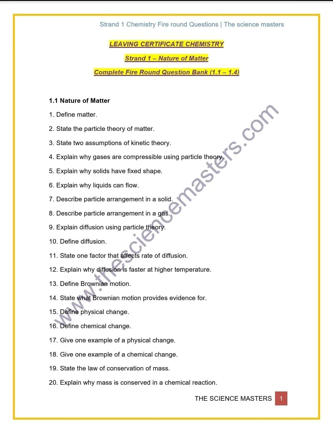 Senior Certificate Chemistry Strand 1 Quick-Fire Questions Pack
