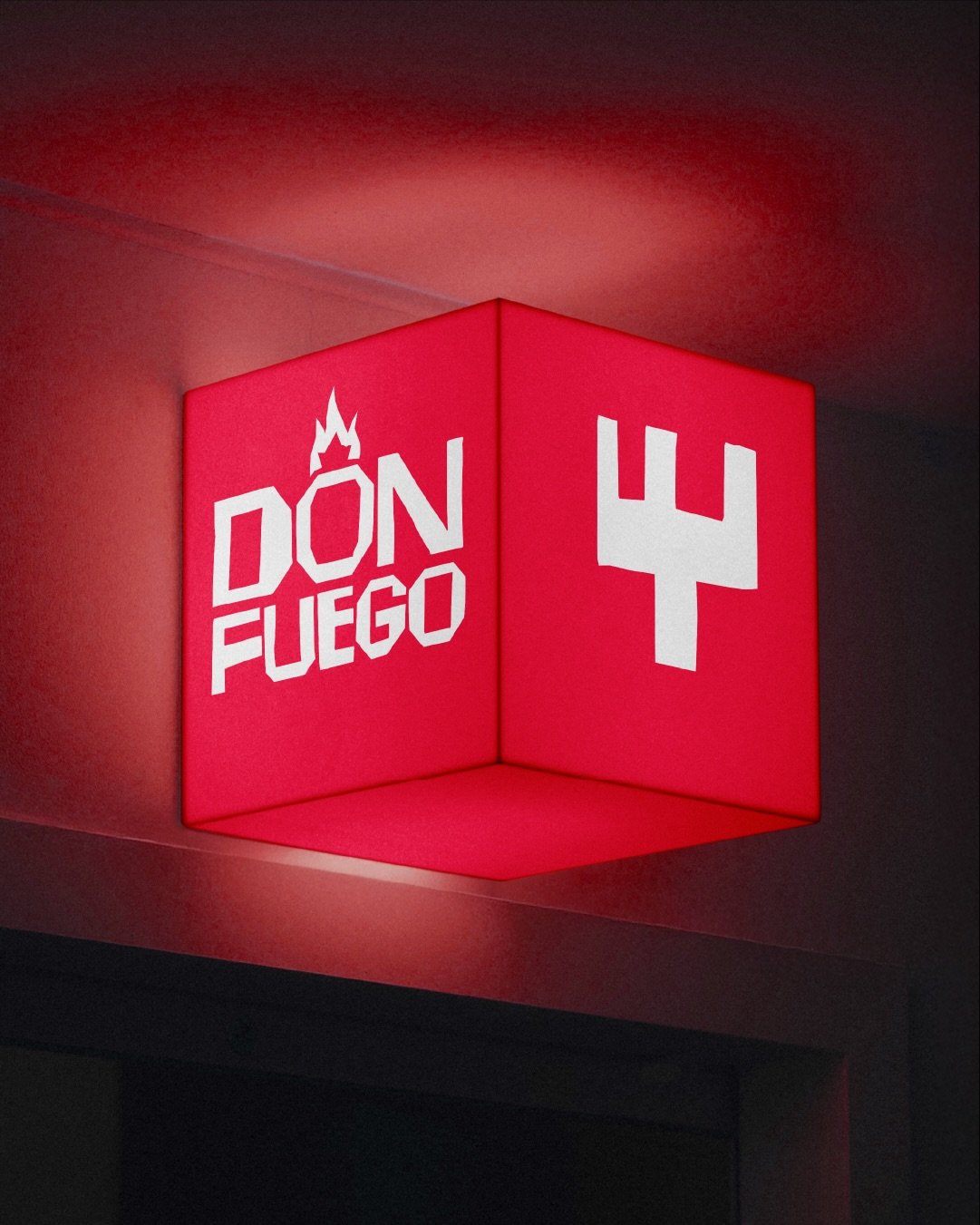 DON FUEGO &mdash; A modern, social open-fire restaurant built around live flame cooking and shared plates. 🔥🍍

For the identity, I loved the idea of referencing the classic Spanish &ldquo;Don&rdquo; (a title of respect). The fire mark above the &ld