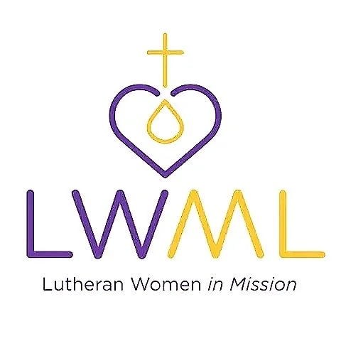 Logo with a purple heart and yellow cross, and the text 'LWML' with the tagline 'Lutheran Women in Mission'.