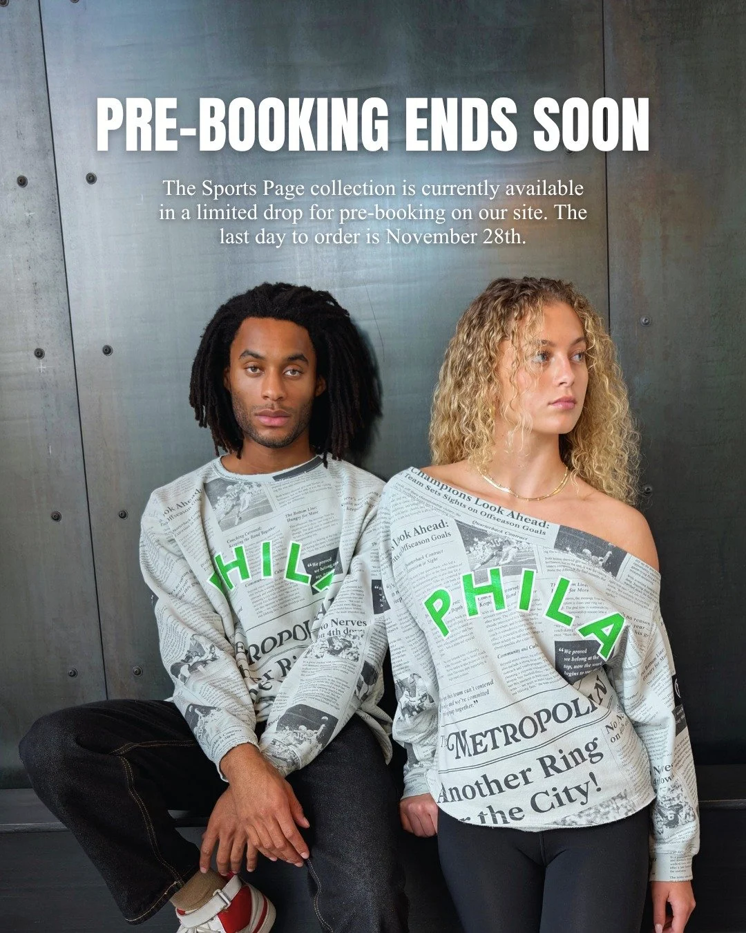 Our limited-release Sports Page style drop ends soon! Only 300 of each style will be produced. Place your order before November 28th and receive your new closet staple before Christmas.

#BlackFriday #HolidayDeal #Clothing #Sweatshirt #Crewneck #News