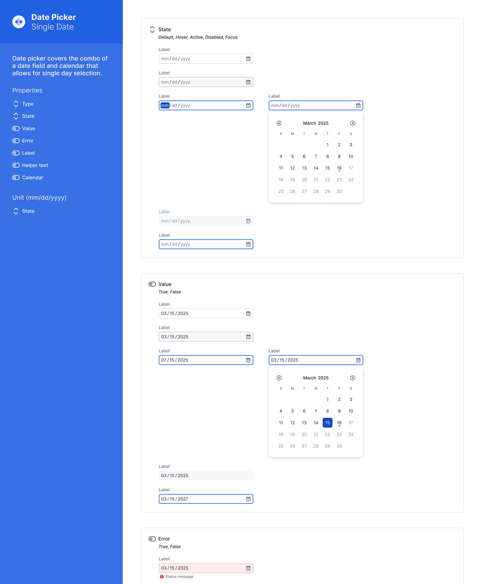 Date Picker for a single date