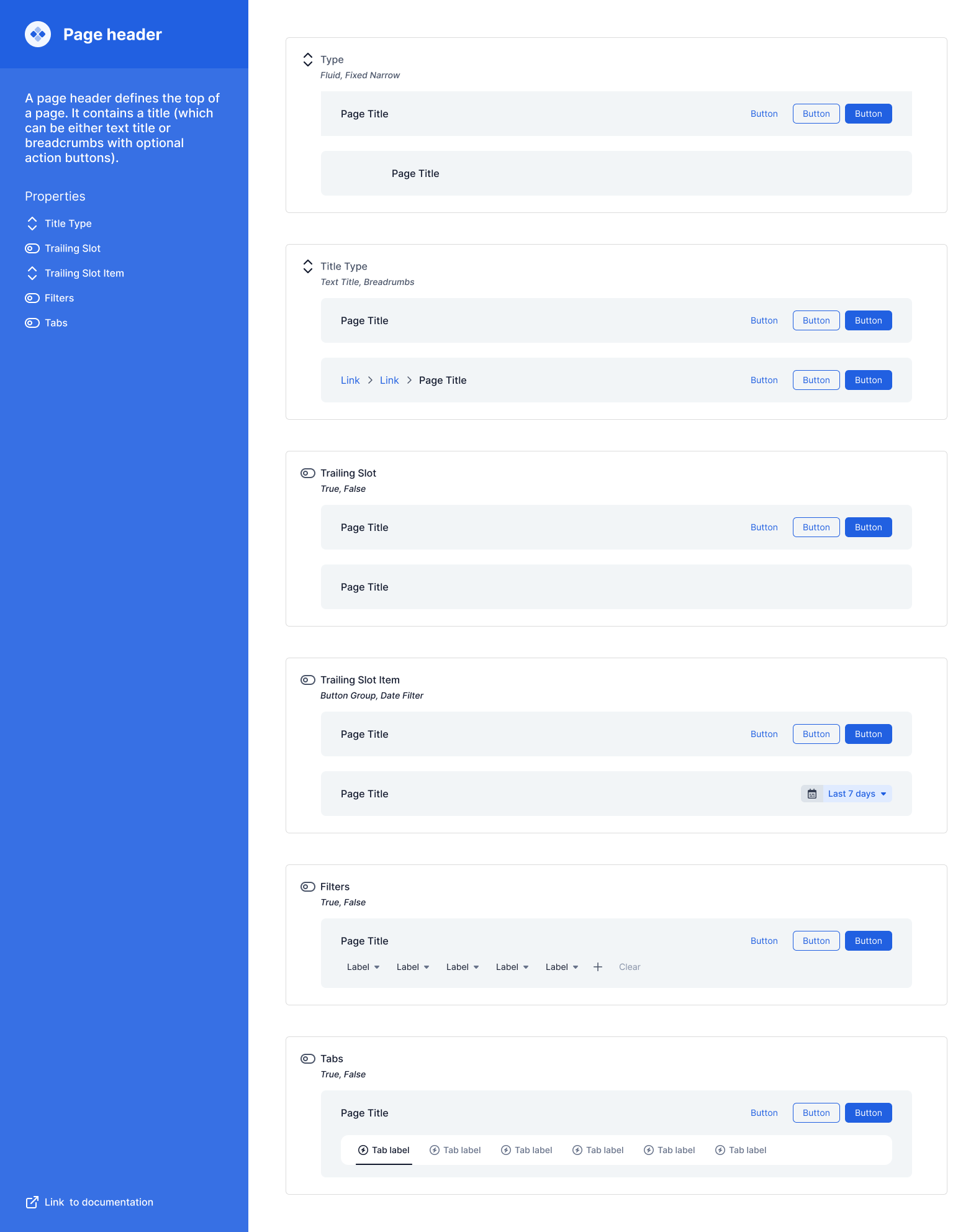 Page Header, consolidating 20+ disperate legacy patterns into one single pattern