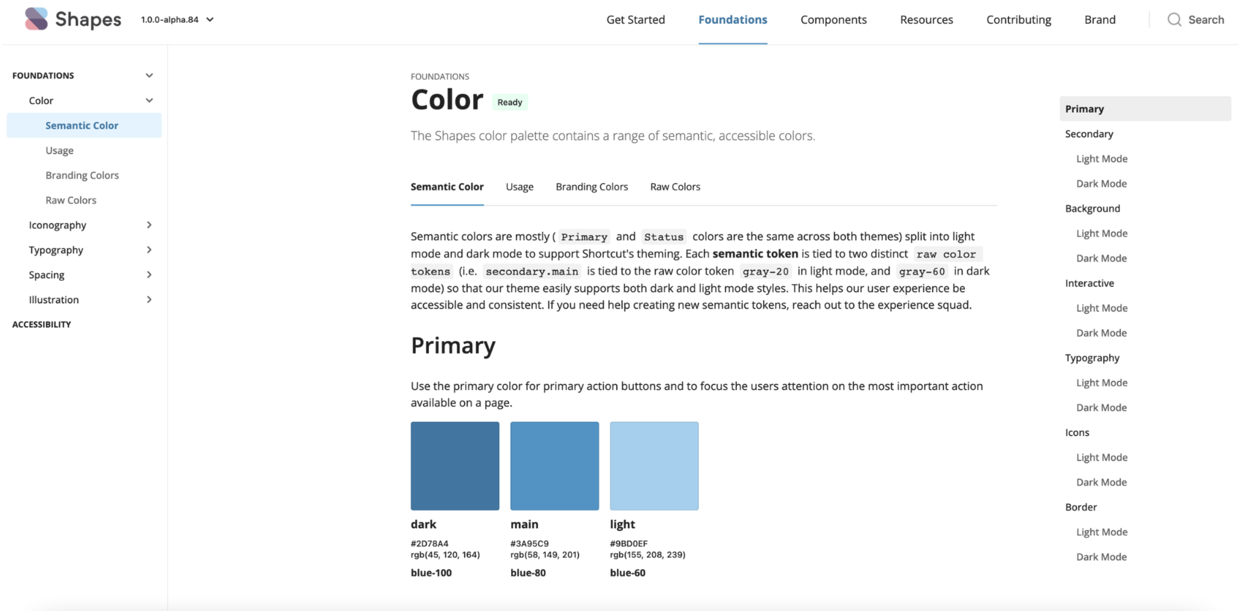 Designed and built a semantic color system to align with the Shortcut brand, with a focus on accessibility