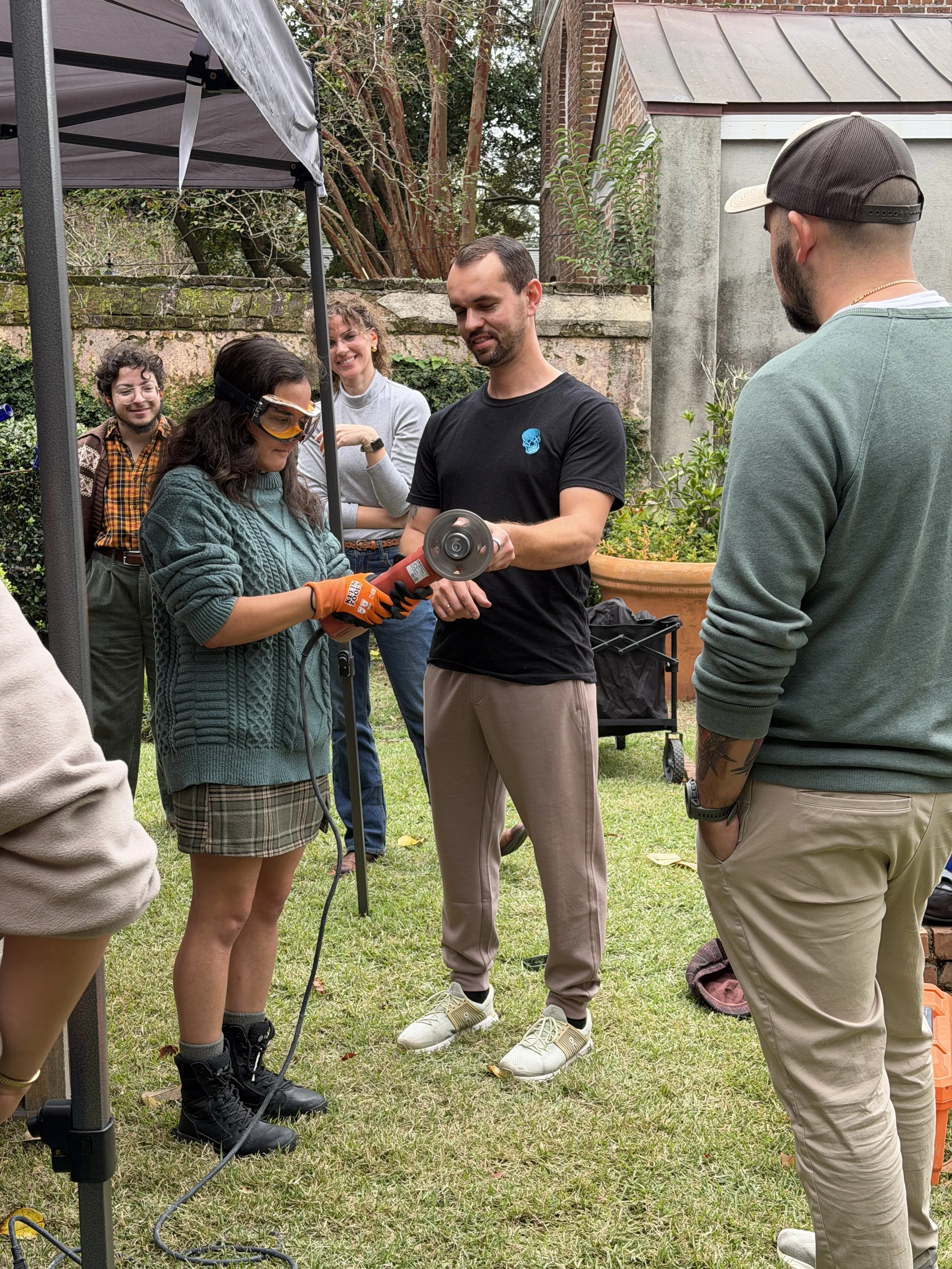 College of Charleston students learning natural stone craftsmanship