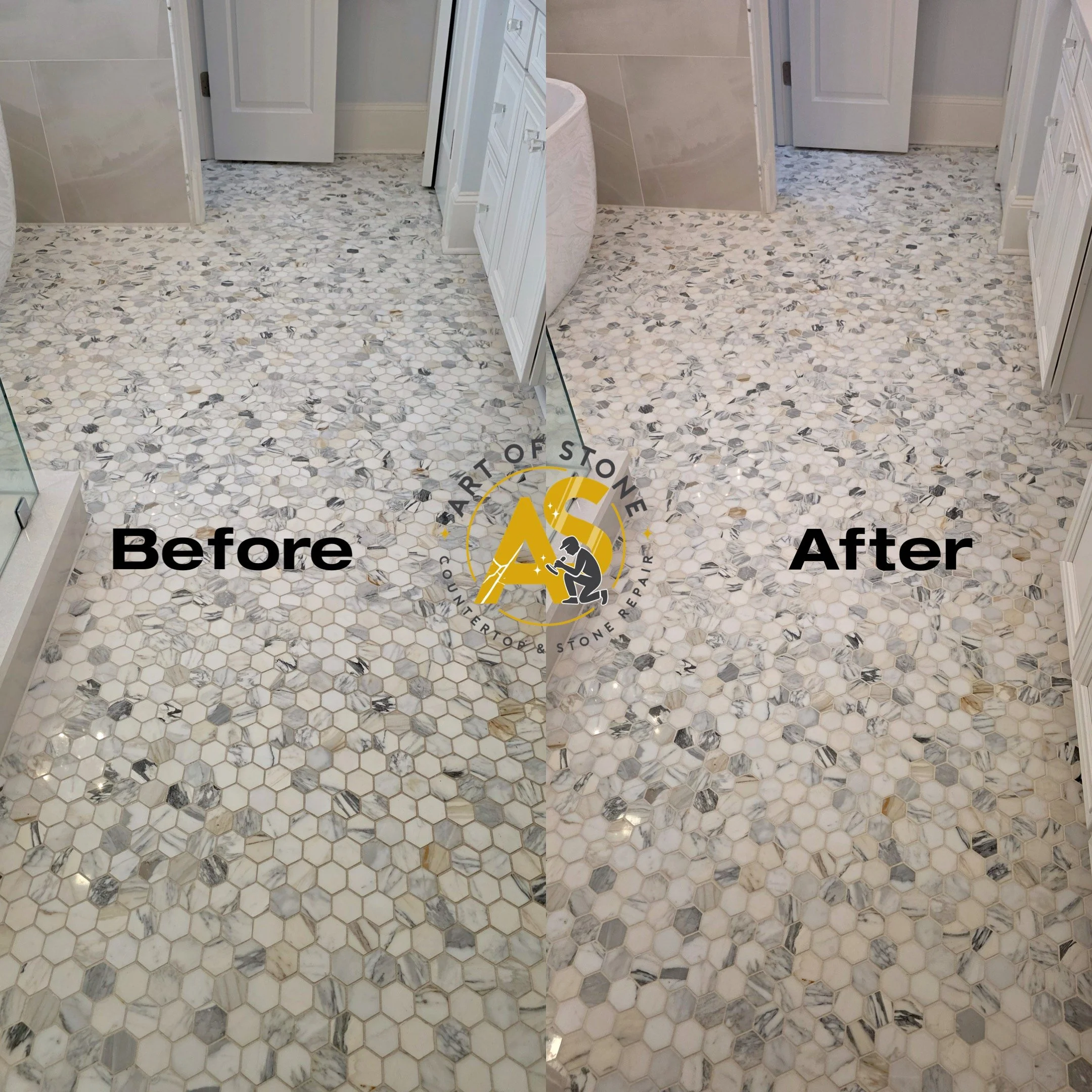 Mosaic Marble Floor — Deep Cleaning + Light Polishing + Sealing
