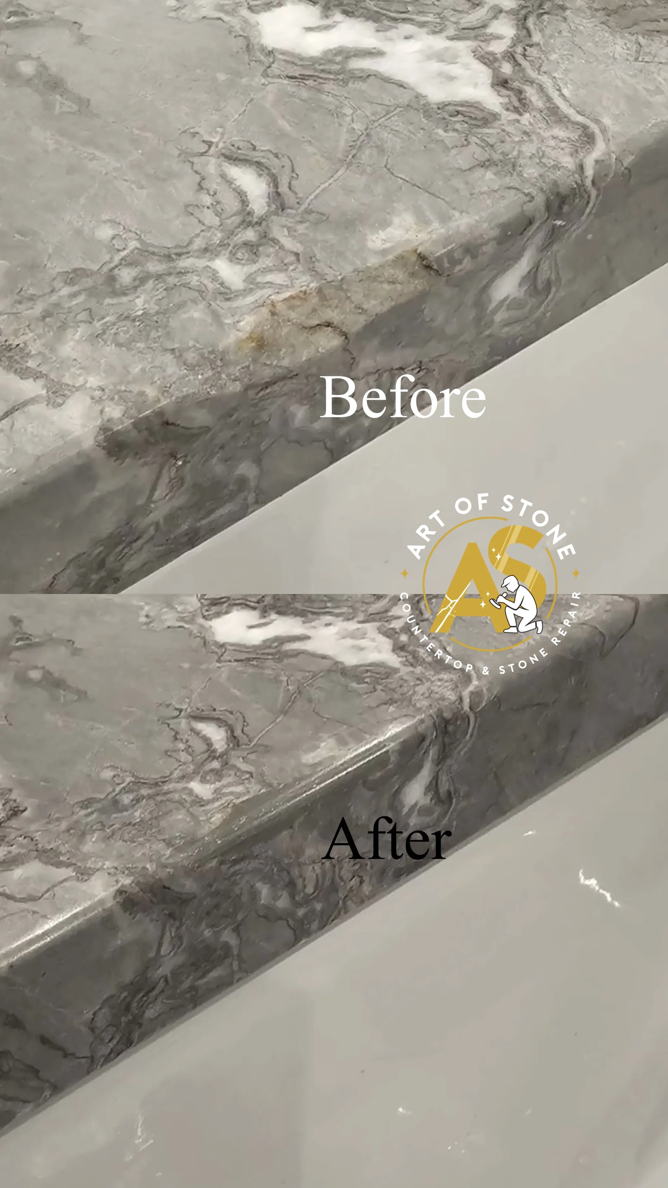 Marble countertop repair and polishing – before and after, Charleston, SC