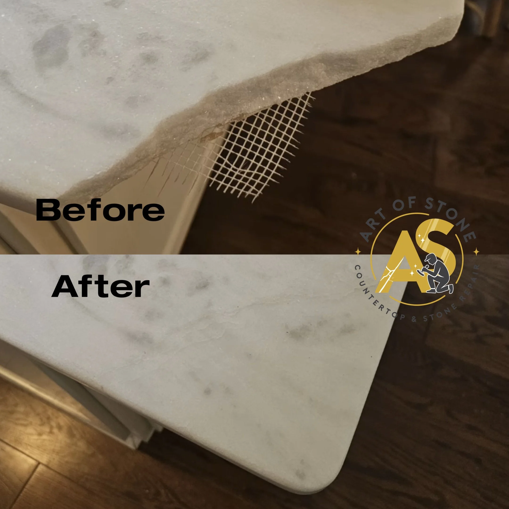 Marble countertop repair and polishing – before and after, Charleston, SC