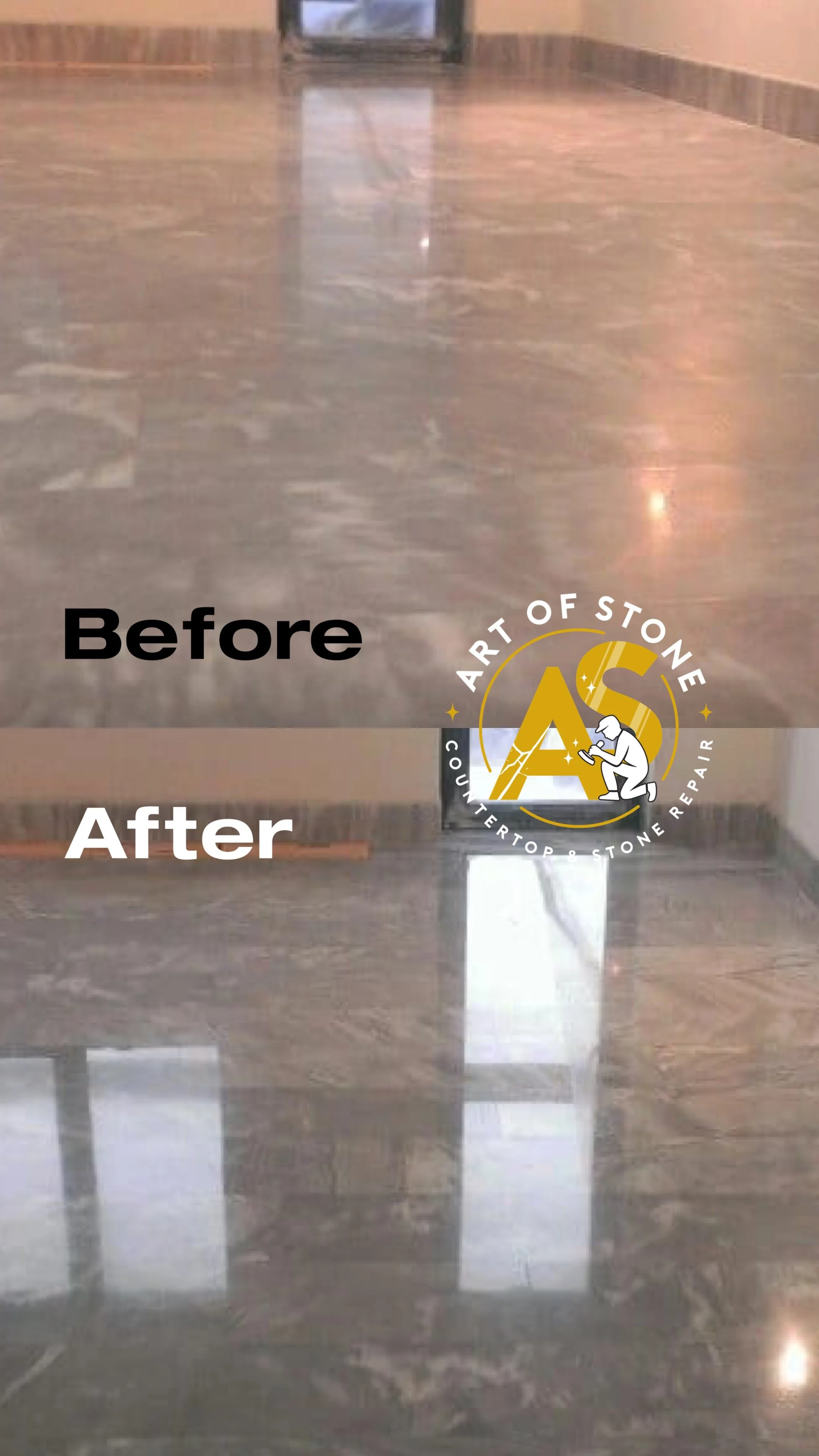 Professional marble floor restoration with polishing and crystallization for high-gloss finish