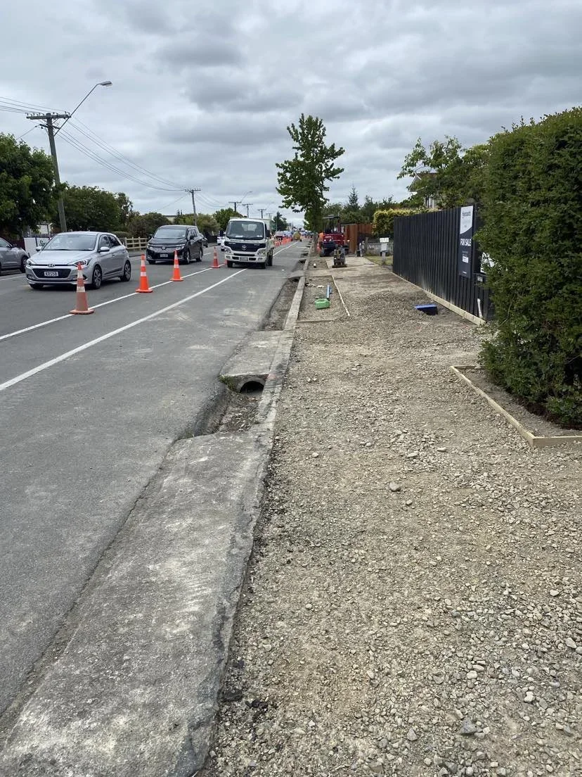 main street, rangiora, cars, housing, walkway, preparations 