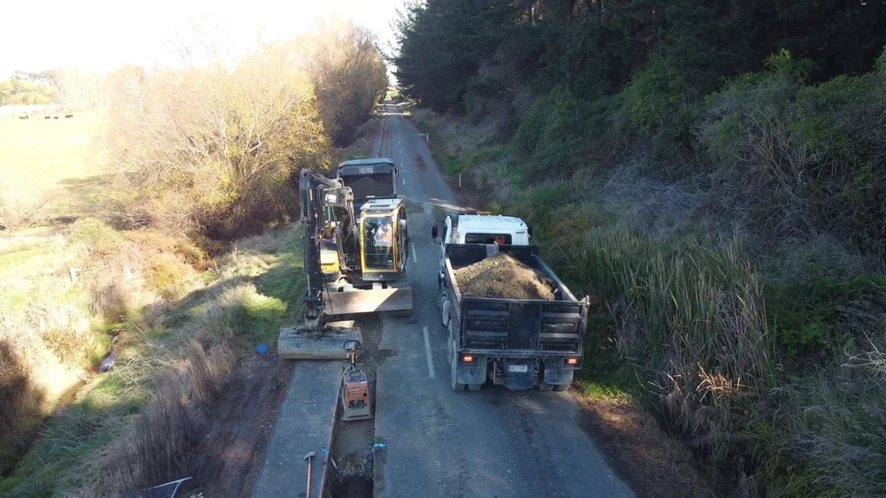 trucks, diggers, roading, pipeline, amberley, new zealand, chinnery construction limited