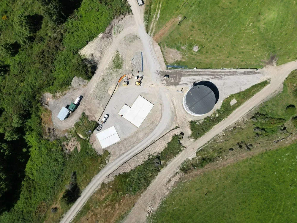 aerial view, drone footage, photo, treatment facility, water