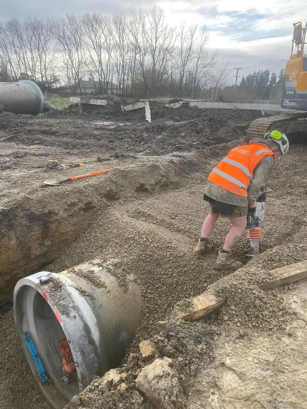 health and safety, pipe, dirt, bradleys rd, ohoka, new zealand