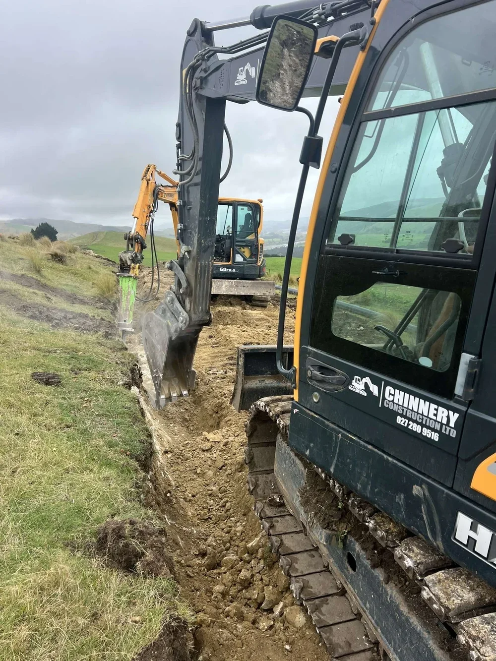 new zealand, canterbury, south island, digger, digging, pipework