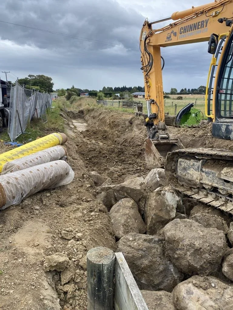 rocks, digger, yellow digger, earth, works, earthworks, ground, nz 