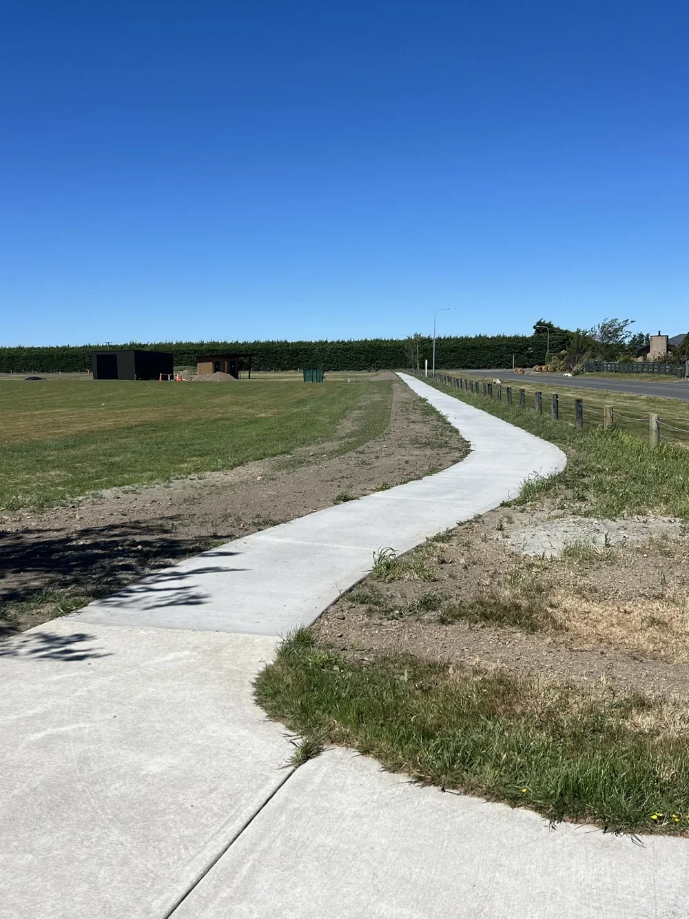 long walkway, path, footpath, concrete, field, subdivision