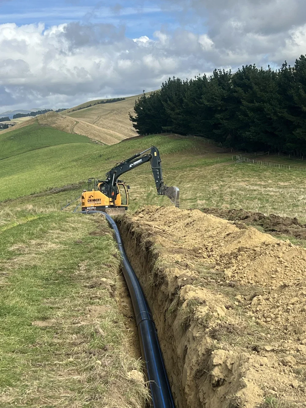 hills, underground, ground, digger, trees, hurunui, pipeline 