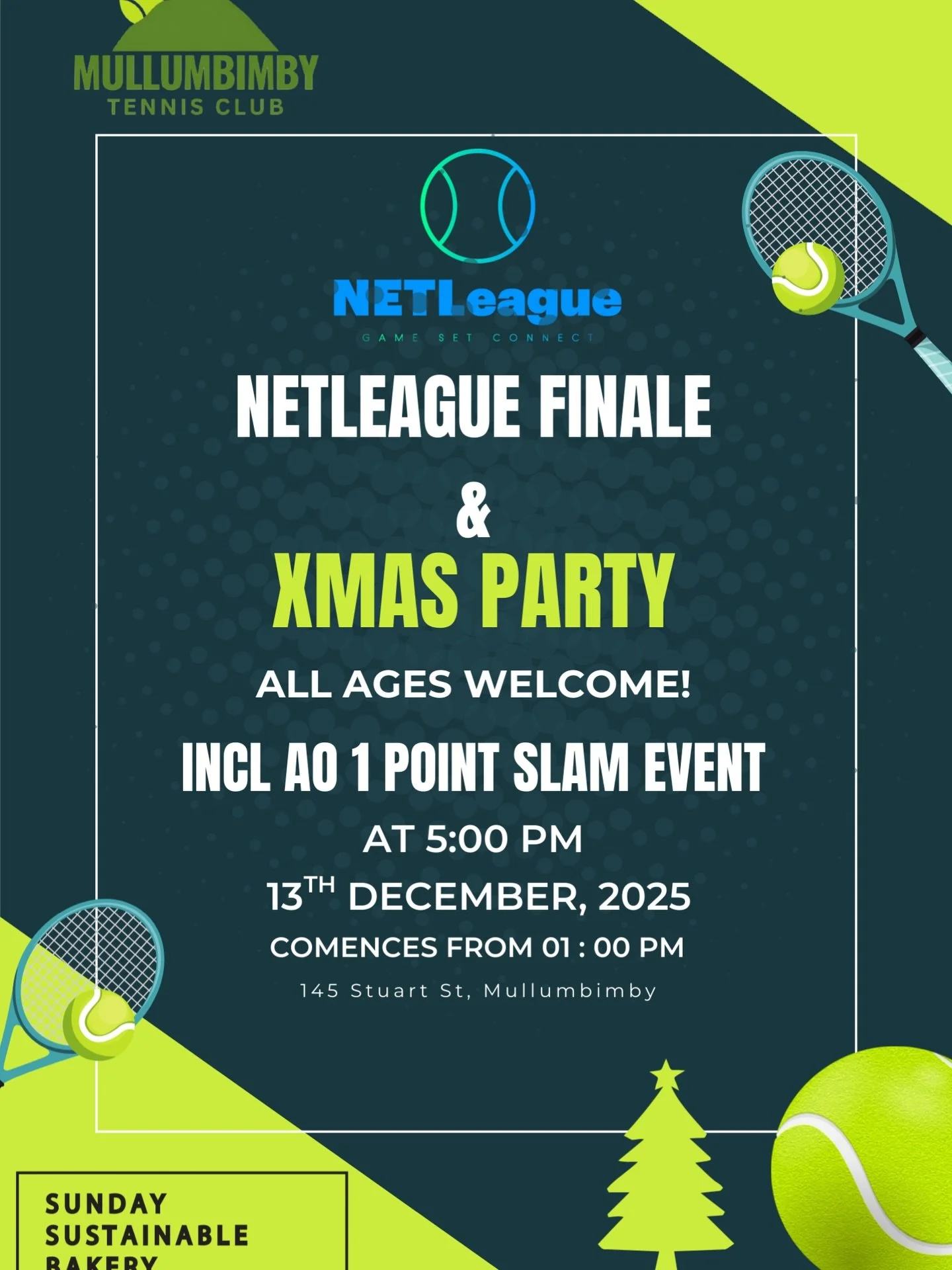 🎾 Mullum Xmas Party + NETLeague Finals Sat 13 Dec from 1pm &mdash; all welcome!
BBQ, music, finals tennis + the fun AO 1-Point Slam at 5pm. Members &amp; non-members &mdash; come celebrate with us! 🎄🔥