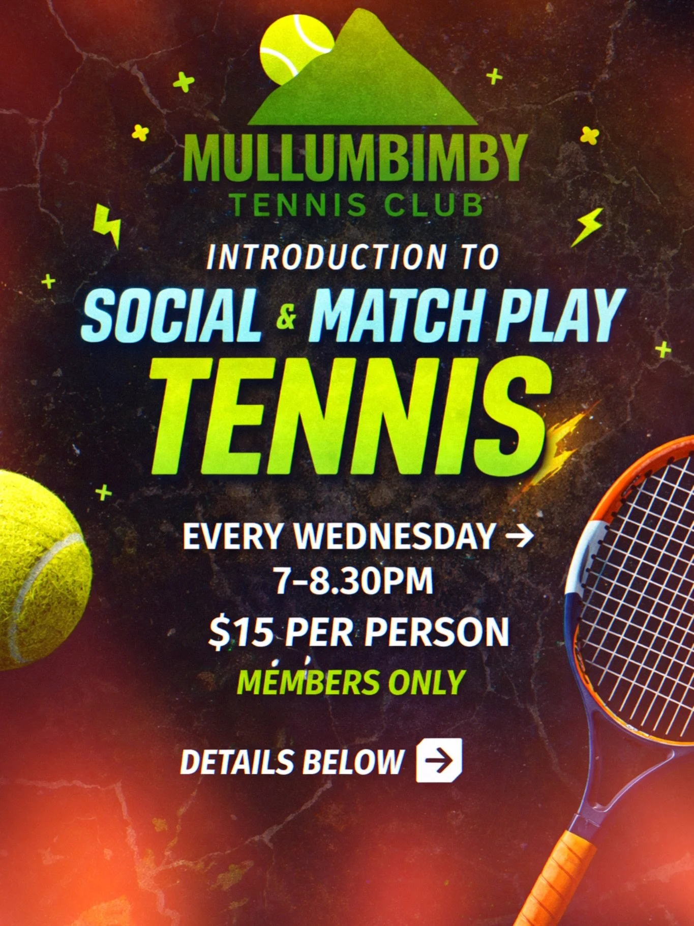 Looking to build confidence, improve your game, and step into match play?
We&rsquo;re launching a new Wednesday night session at Mullumbimby Tennis Club, designed for entry-level players and anyone wanting a smooth pathway into social competition.
✨ 