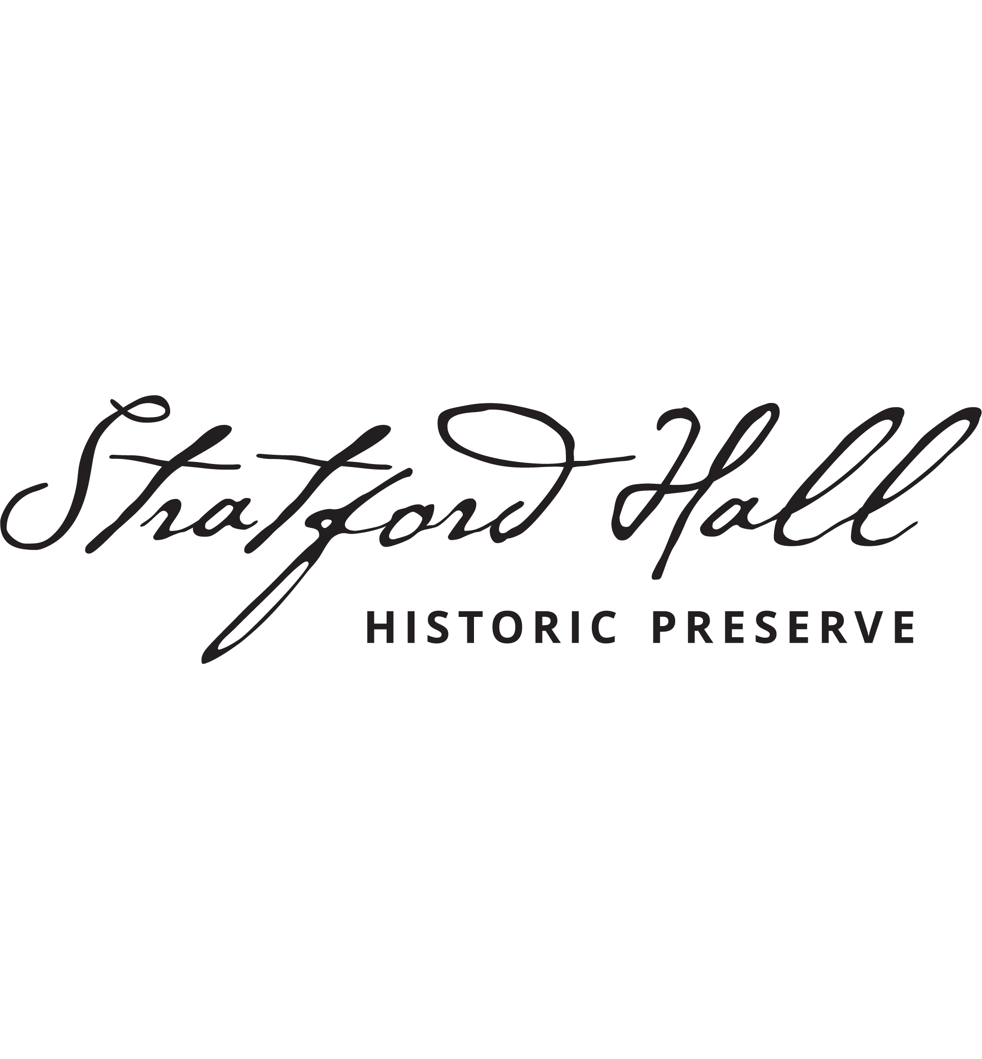 Logo of Stratford Hall, with the words 'Stratford Hall' in elegant cursive and 'Historic Preserve' in block letters below.