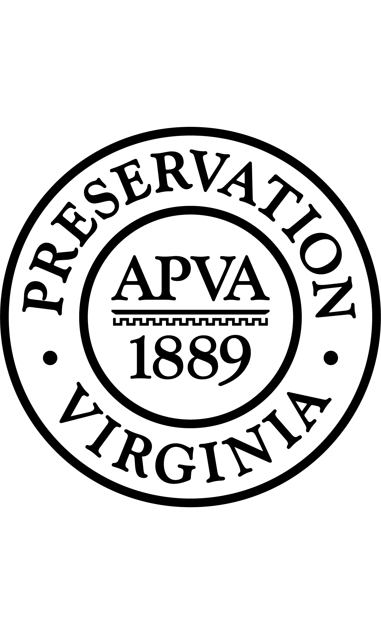 Seal of the Virginia Preservation Alliance with the text 'APVA 1889' in the center.