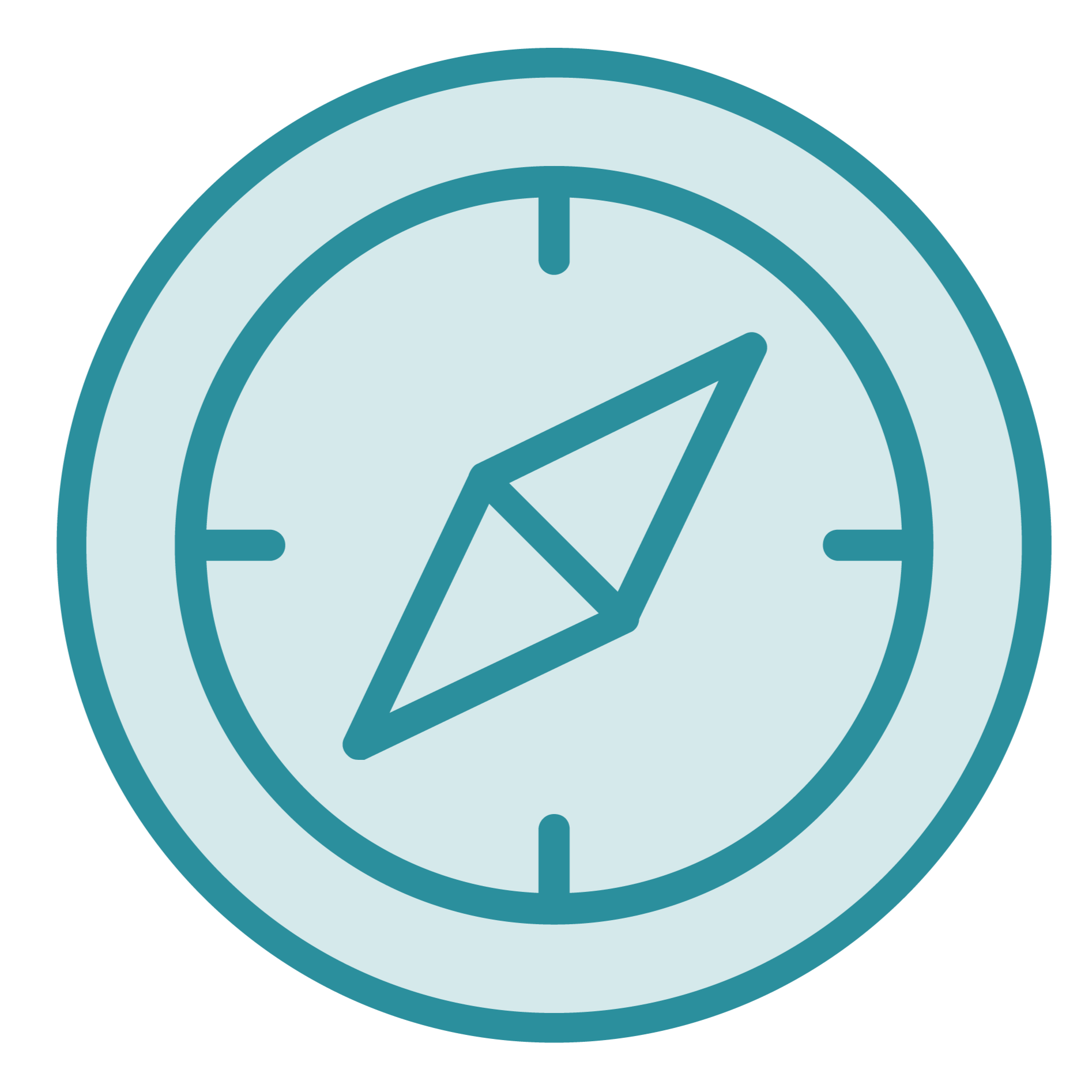 A round clock with a light blue face and teal outline, showing the time as approximately 2:09.