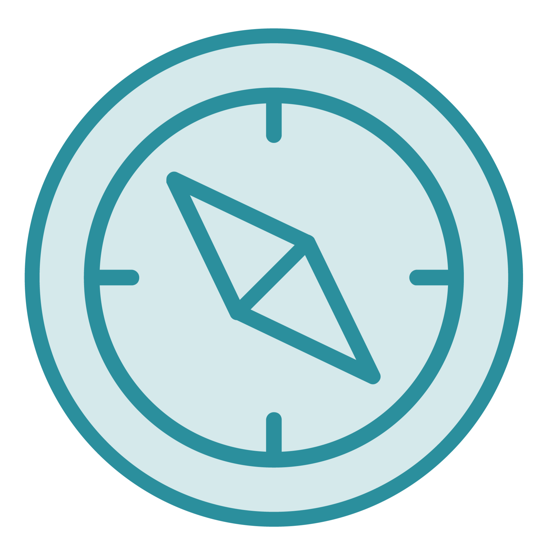 A compass with a light blue face and dark blue markings, showing north and south directions with hands indicating northwest.