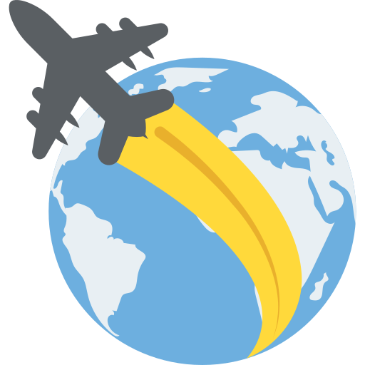 An airplane flying over the Earth leaving a yellow contrail behind.